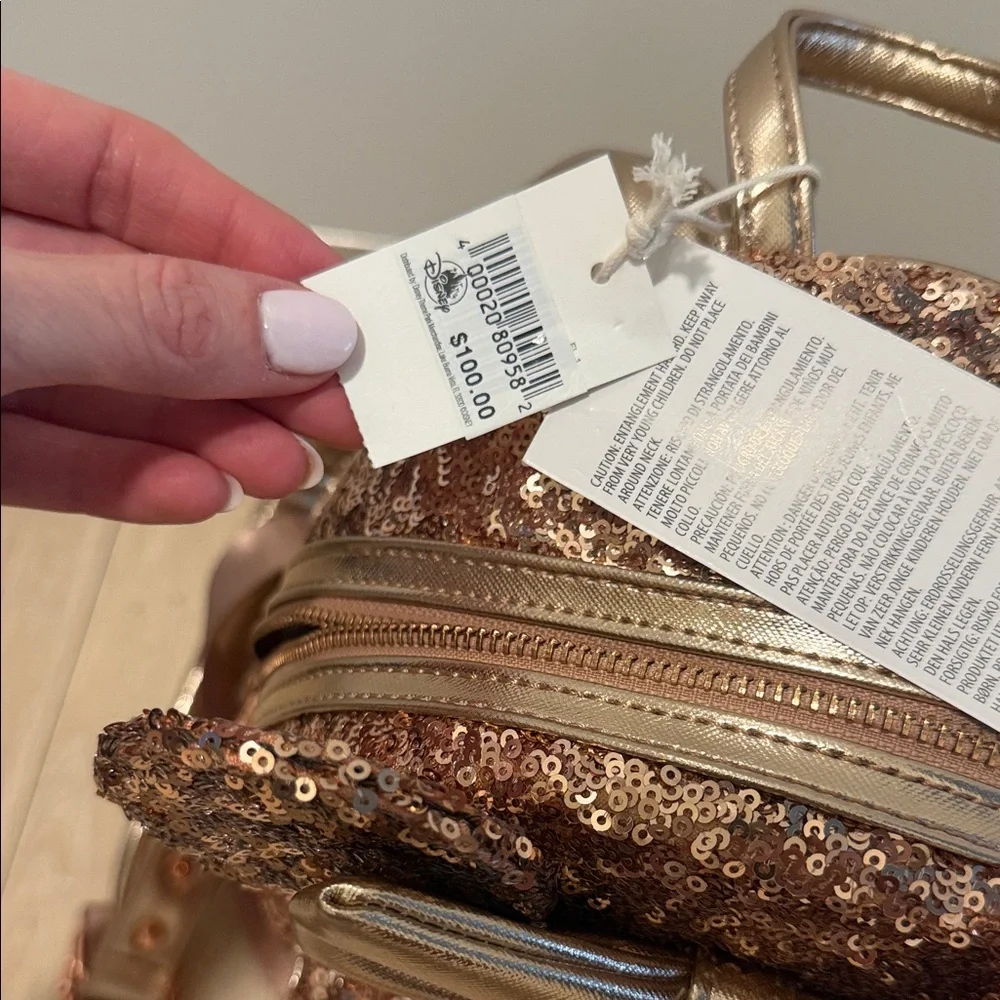 Sequin Backpack - Rose Gold loungefly Disney small rip in strap